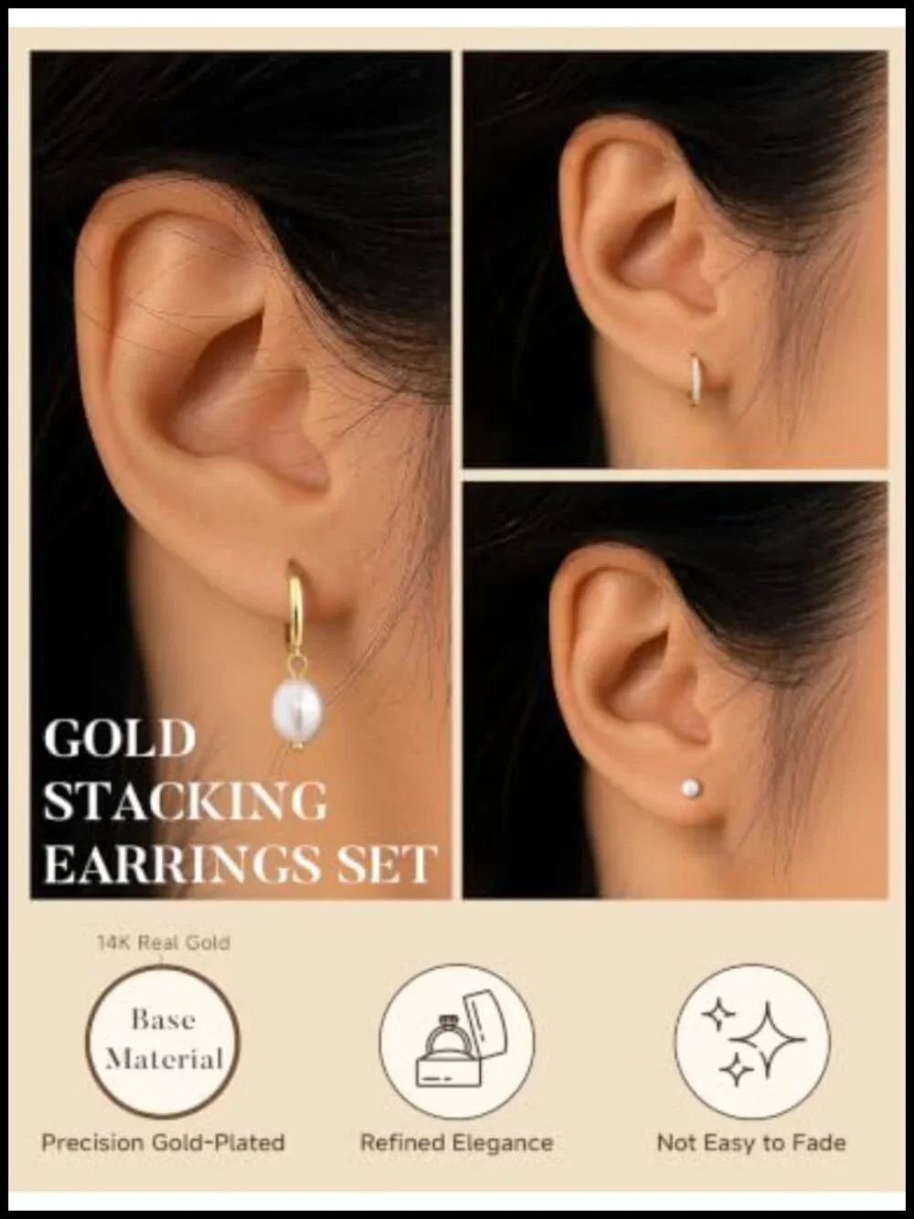 14K Gold Plated Hypoallergenic Huggie Hoop Earring Set Dainty Stackable